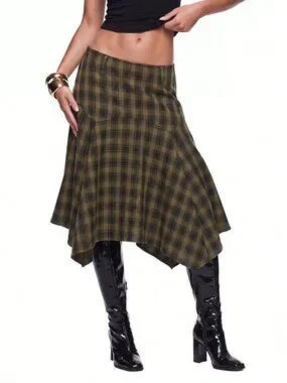 Multicolor Casual Women's Plaid Asymmetric Hem Skirt